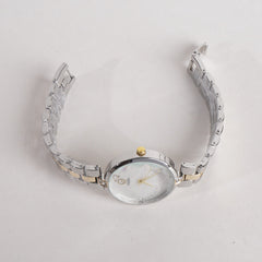 Two Tone Women Stylish Chain Wrist Watch White Dial F