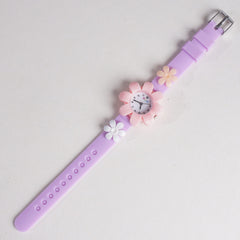 Rubber Strap Flower Dial Wrist Watch Purple