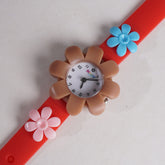 Rubber Strap Flower Dial Wrist Watch Red