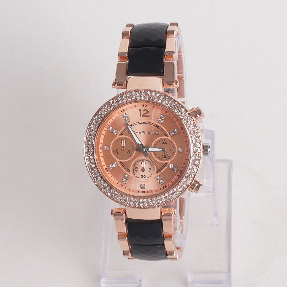 Women Chain Wrist Watch MK Rosegold Black