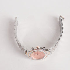 Two Tone Women Stylish Chain Wrist Watch Silver&Rosegold Pink Dial