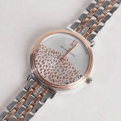 Two Tone Women Stylish Chain Wrist Watch Silver&Rosegold With White Dial