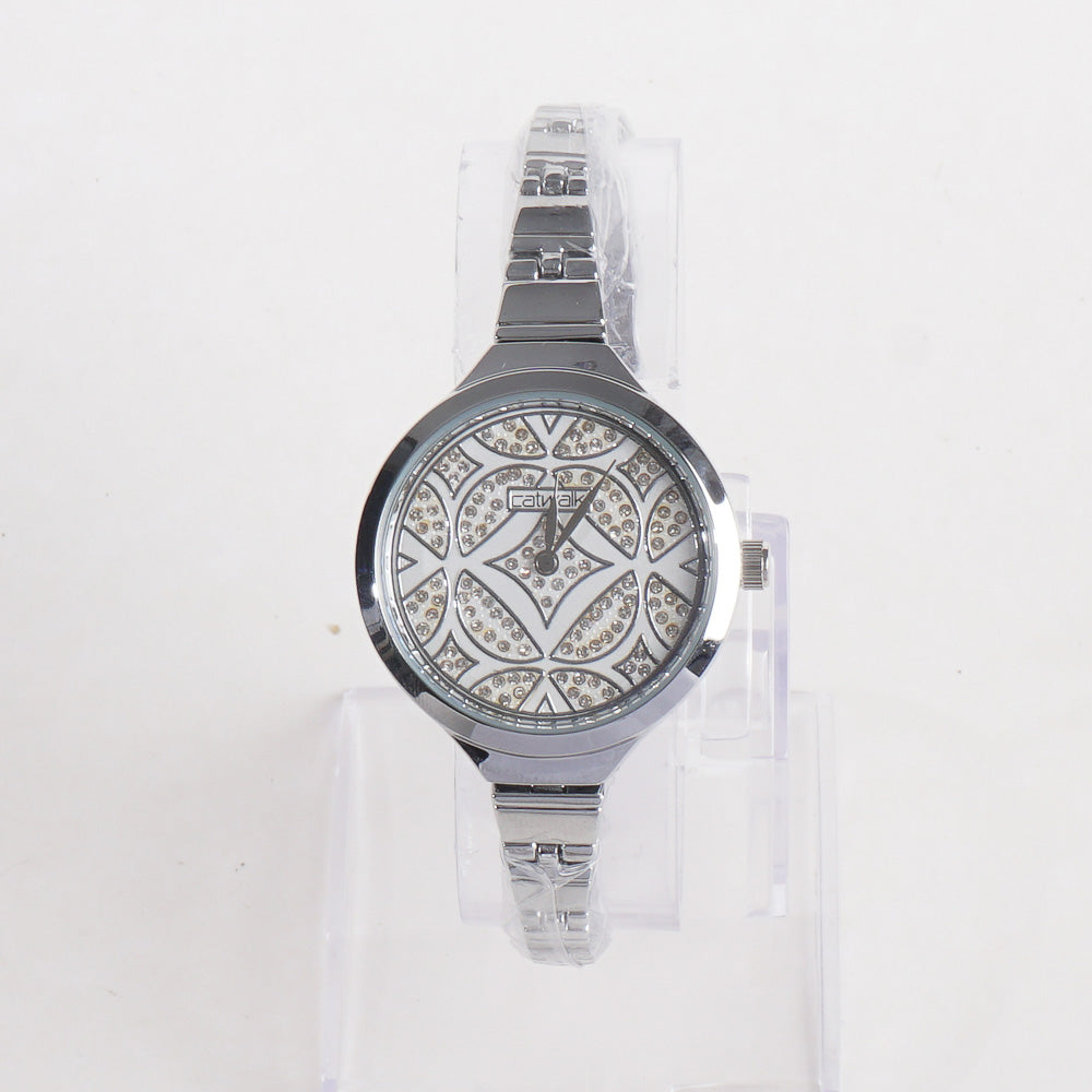 Women Stylish Chain Wrist Watch Silver With White Dial