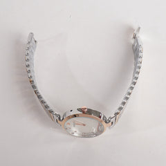 Two Tone Women Stylish Chain Wrist Watch Silver&Rosegold With White Dial