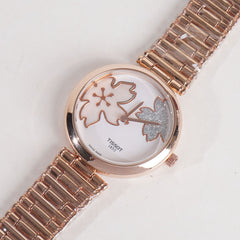Women Stylish Chain Wrist Watch Rosegold With White Dial