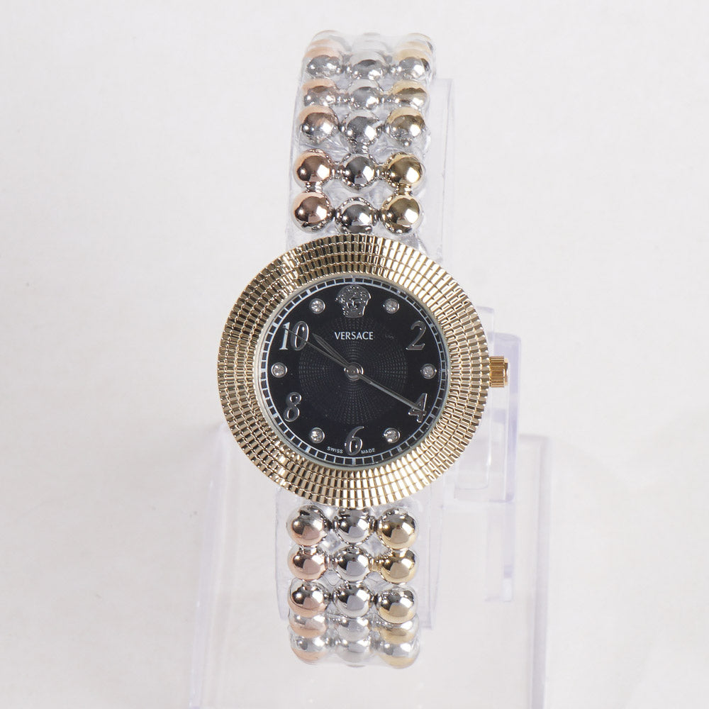 Two Tone Women Stylish Chain Wrist Watch Silver&Golden With Black Dial