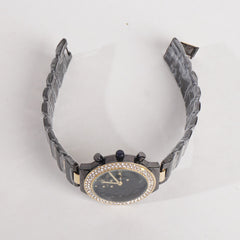 Two Tone Women Stylish Chain Wrist Watch Black&Golden With Black Dial