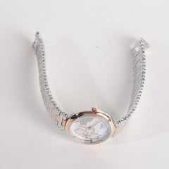 Two Tone Women Stylish Chain Wrist Watch Silver&Rosegold With White Dial