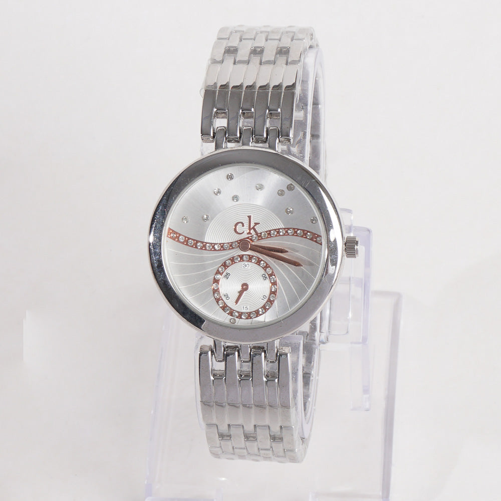 Women Stylish Chain Wrist Watch Silver With White Dial