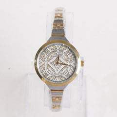 Two Tone Women Stylish Chain Wrist Watch Silver&Golden With White Dial