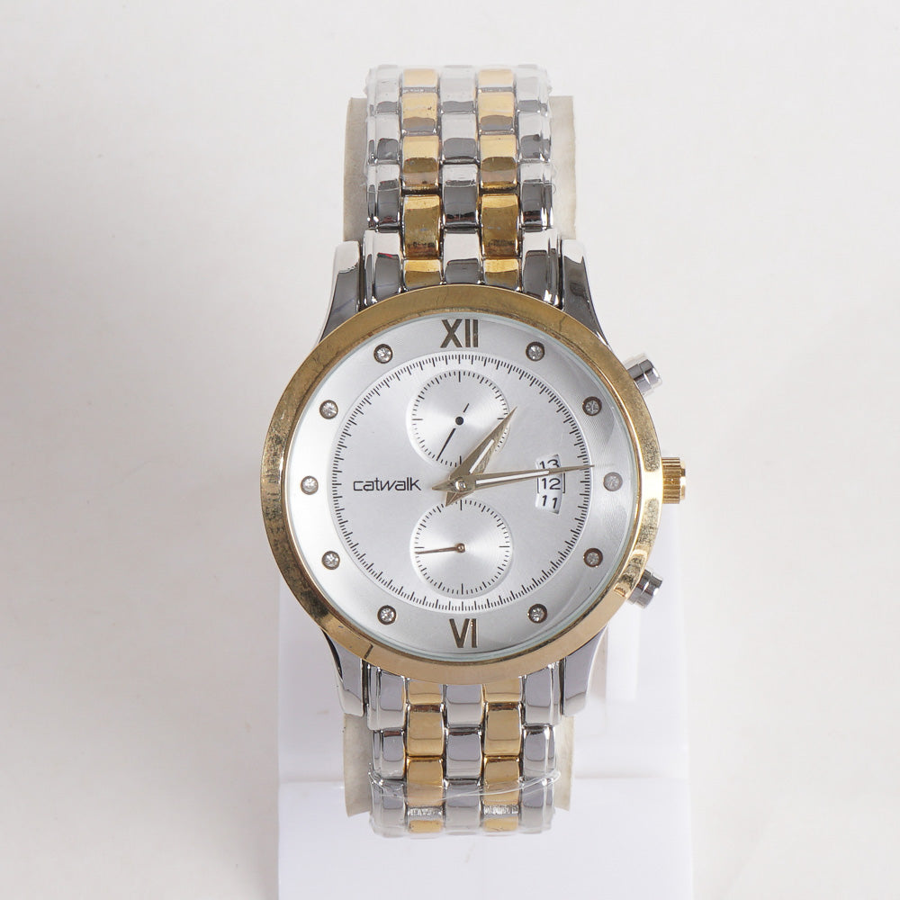 Two Tone Mens Silver&Golden White Dial TBS-C Chain Watch