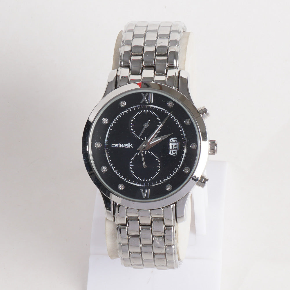 Mens Silver Black Dial TBS-C Chain Watch
