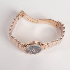 Women Stylish Chain Wrist Watch Rosegold With Black Dial