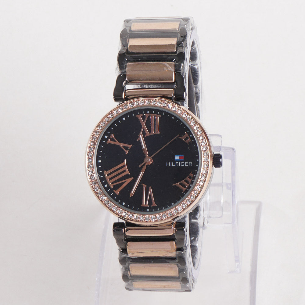 Two Tone Women Watch Black & Rosegold Color With Black Dial
