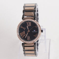 Two Tone Women Watch Black & Rosegold Color With Black Dial