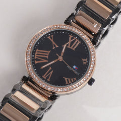 Two Tone Women Watch Black & Rosegold Color With Black Dial