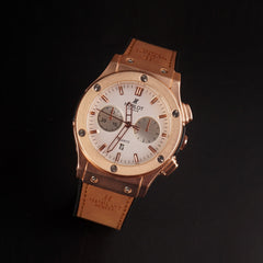 Mens Wrist Watch Rosegold Brown Design HB