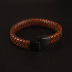 Brwon Braided Black Mangnetic Lock Leather Bracelet