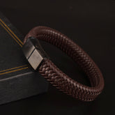 Black Magnetic Brown Braided Leather Bracelet