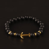 Mens Beads Black Bracelet Anchor Design