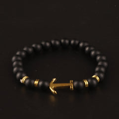 Mens Beads Black Bracelet Anchor Design