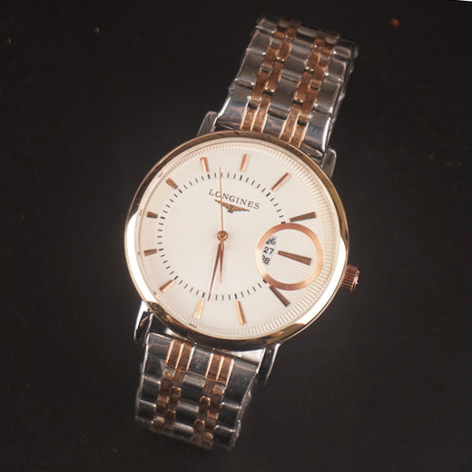 Rose Gold Silver Chain Men's Wrist Watch