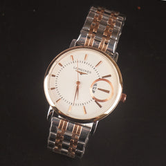 Rose Gold Silver Chain Men's Wrist Watch