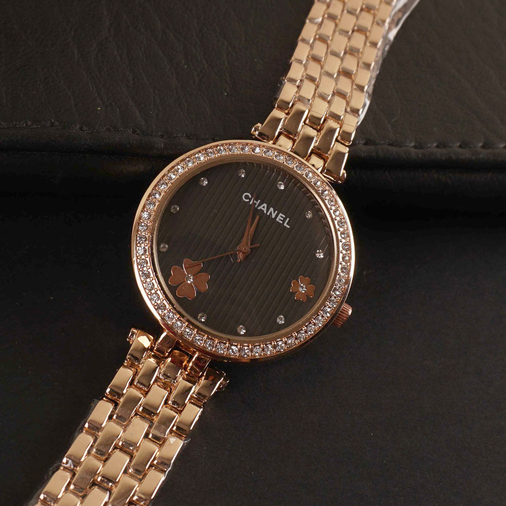 Women Chain Wrist Watch Rosegold Black