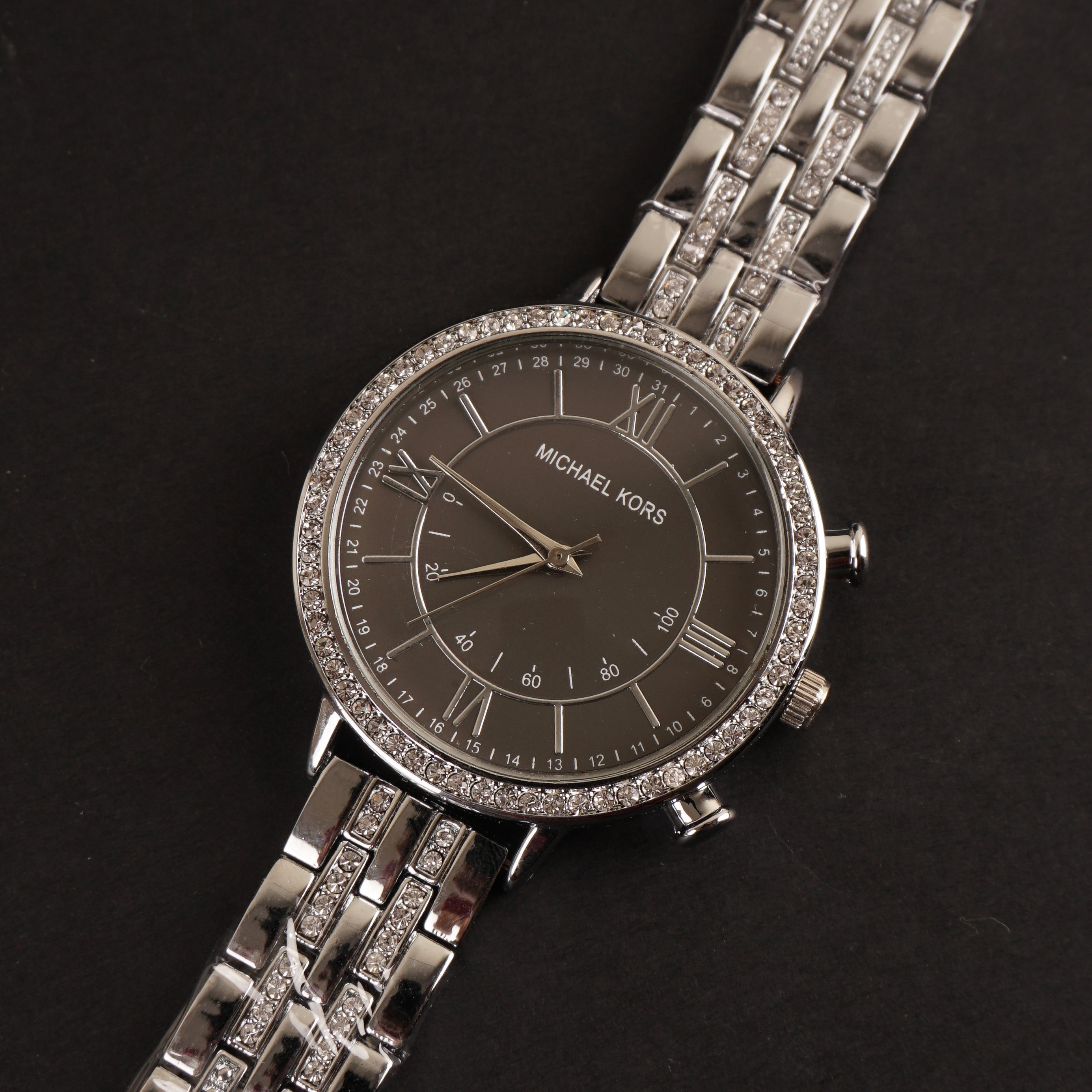 Women Chain Wrist Watch Silver Black MK