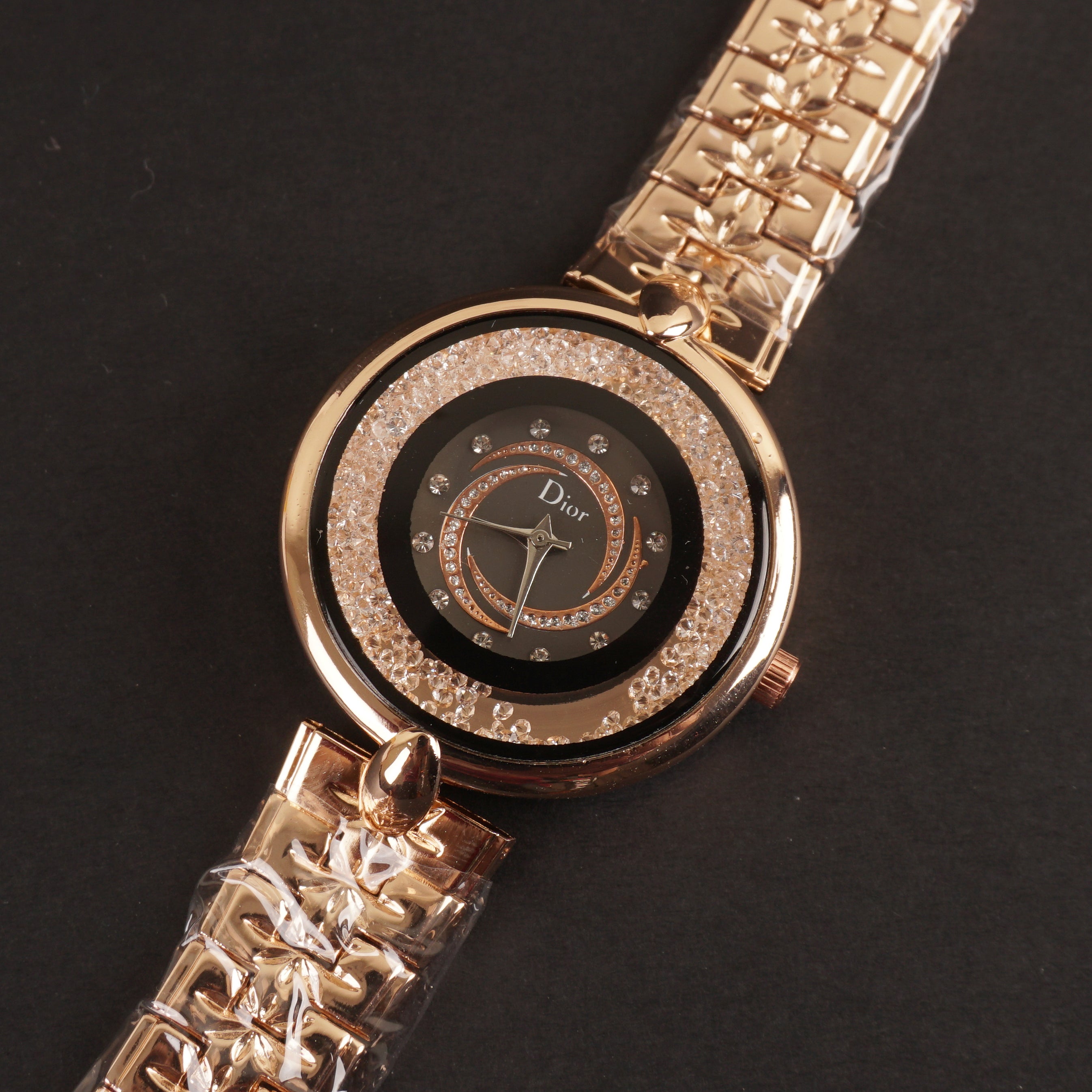 Women Chain Wrist Watch Rosegold D Black