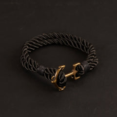 Black Rope Bracelet Golden Anchor Design