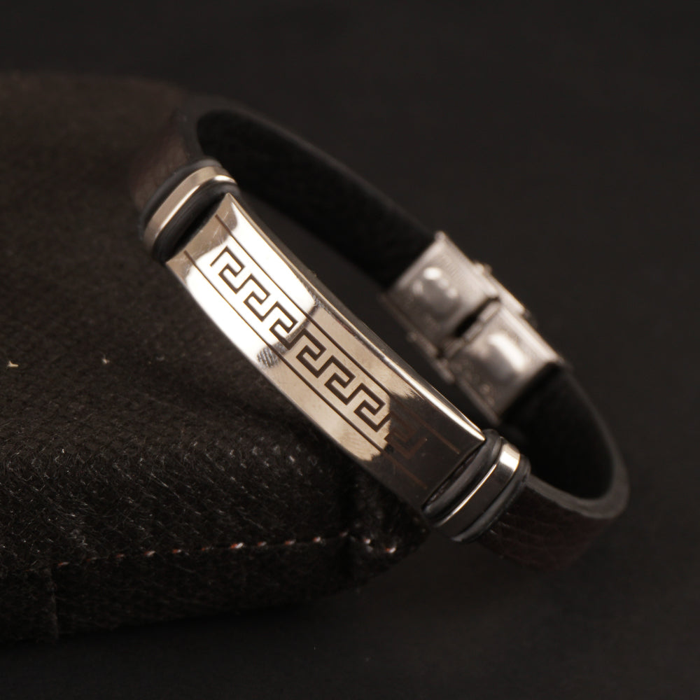 Black Leather Bracelet Silver