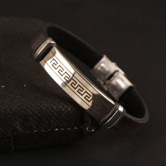 Black Leather Bracelet Silver