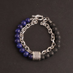 Stainless Steel Men's Tiger Eye BR156 Gunmetal Stone Link Chain Bracelet