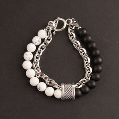 Stainless Steel Men's Tiger Eye BR157 Gunmetal Stone Link Chain Bracelet