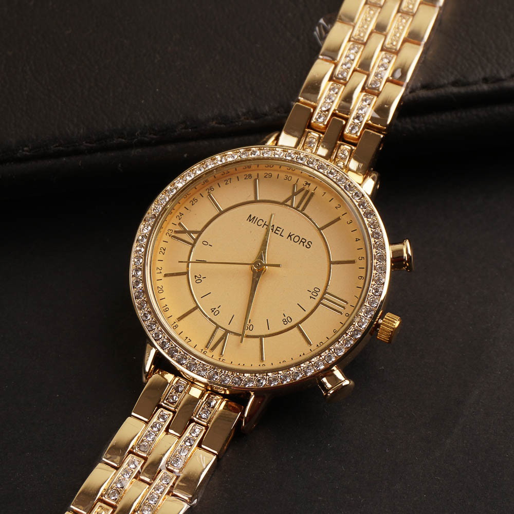 Women Chain Wrist Watch Golden Dial MK