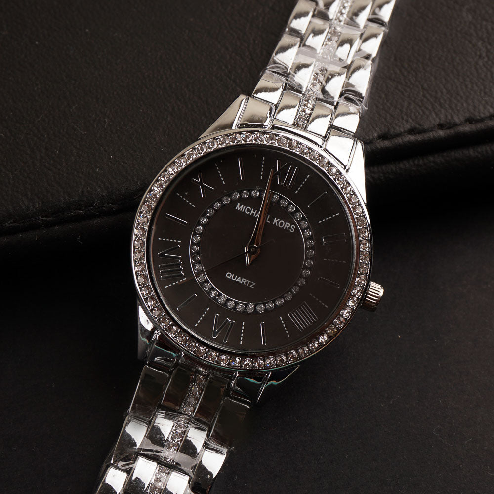 Women Chain Wrist Watch Silver Black MK