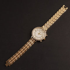 Women Chain Wrist Watch Golden White MK