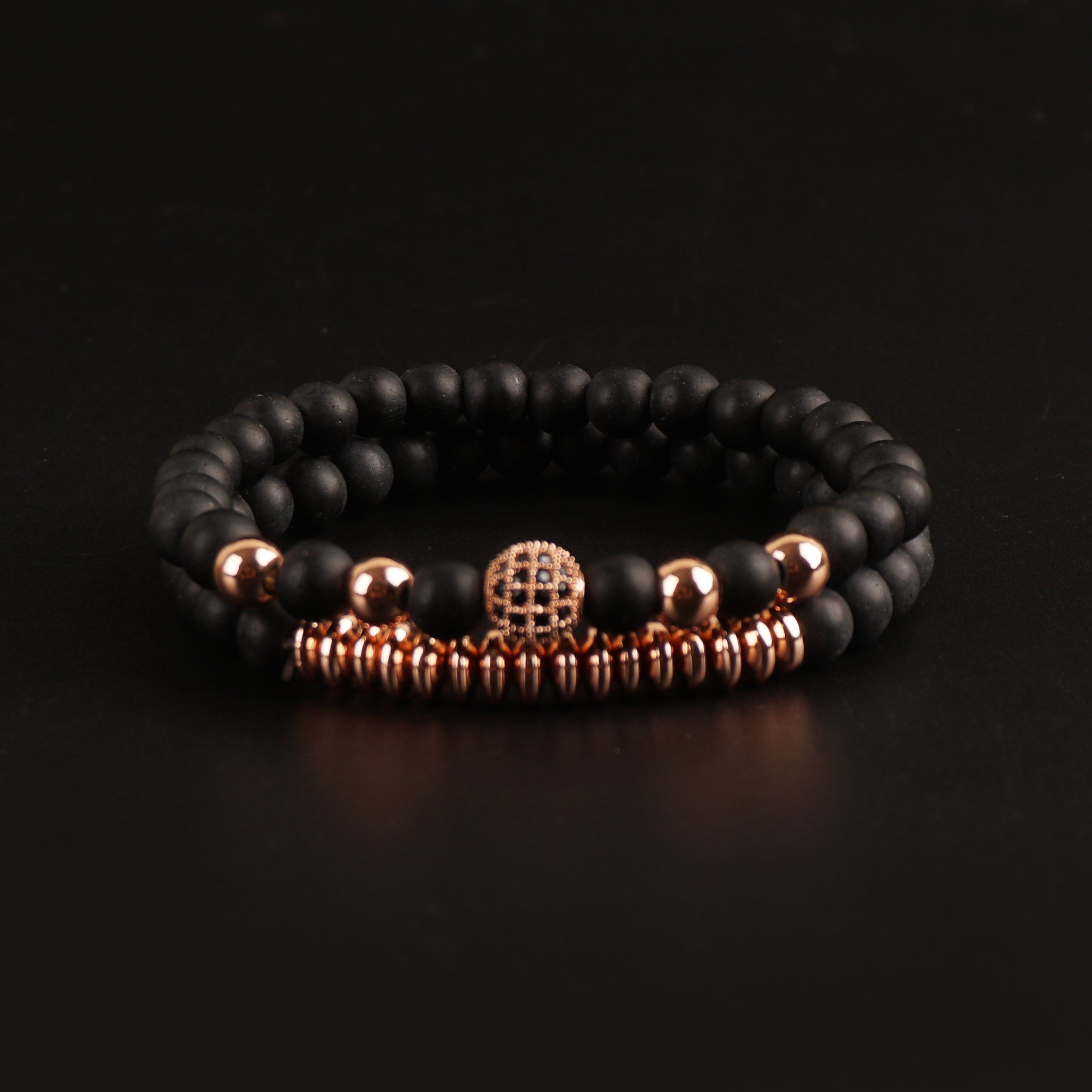 2pc sets Rose Gold Disco Ball Black Matte Elastic Bracelet