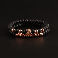 2pc sets Rose Gold Disco Ball Black Matte Elastic Bracelet