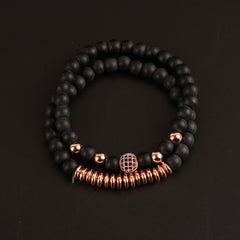 2pc sets Rose Gold Disco Ball Black Matte Elastic Bracelet