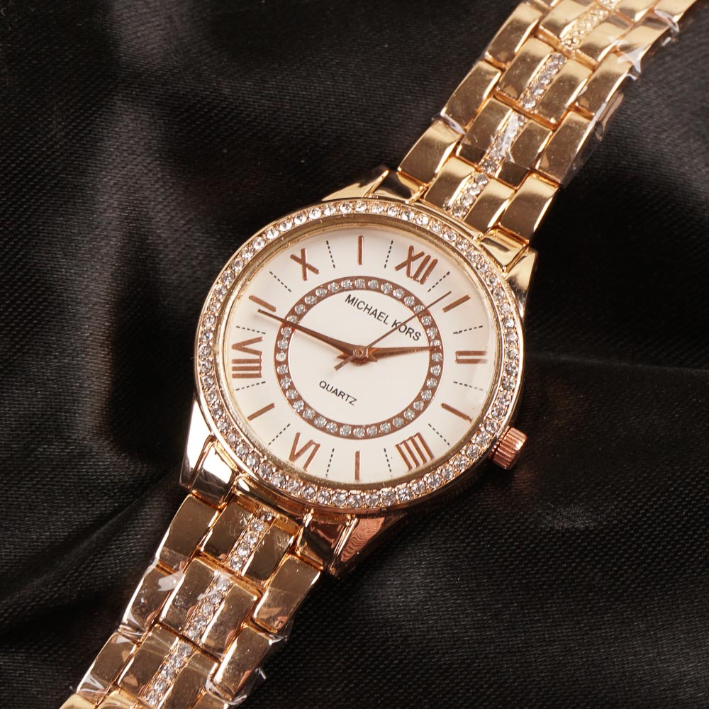 Women Chain Wrist Watch Rosegold White MK