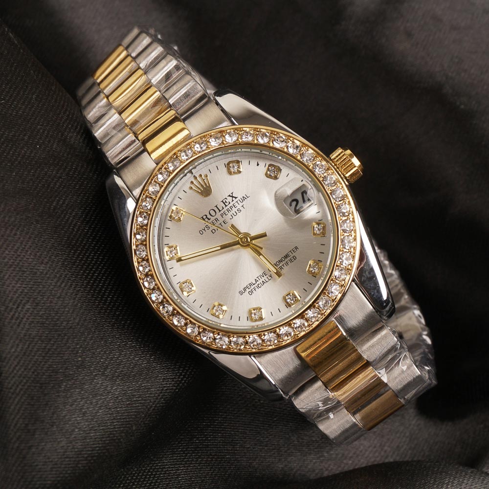 Women Chain Wrist Watch Two Tone Grey R