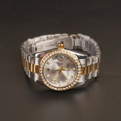 Women Chain Wrist Watch Two Tone Grey R