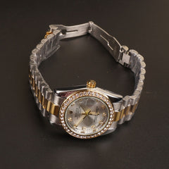 Women Chain Wrist Watch Two Tone Grey R