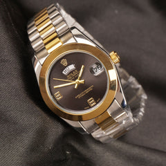 Women Chain Wrist Watch Two Tone Black R