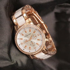 Women Chain Wrist Watch Two Tone White MK