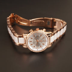Women Chain Wrist Watch Two Tone White MK