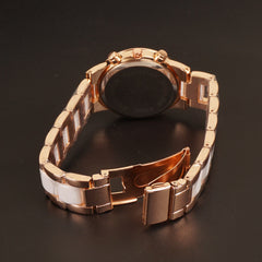 Women Chain Wrist Watch Two Tone White MK