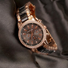 Women Chain Wrist Watch Two Tone Black MK